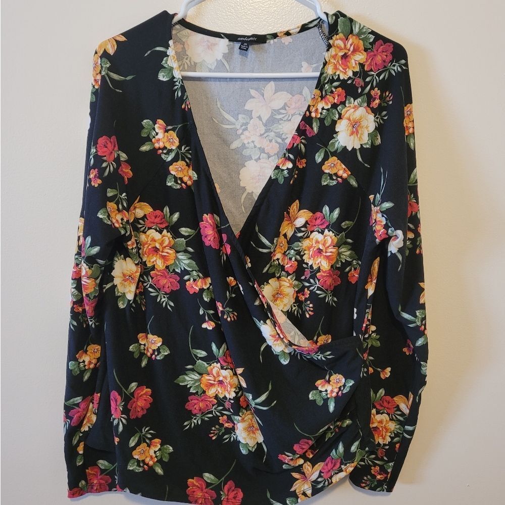 Floral Black Wrap Top